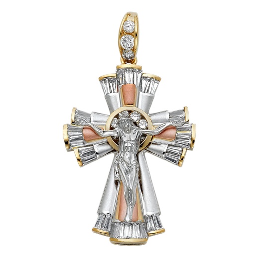 14K Gold Cz Religious Crucifix Charm Pendant - Ioka