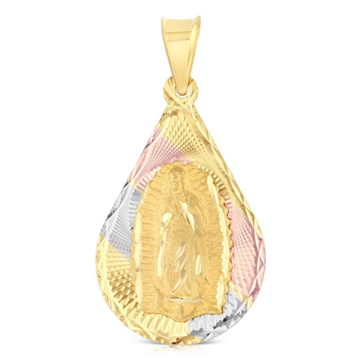 14K Gold Diamond Cut Guadalupe Stamp Religious Pendant