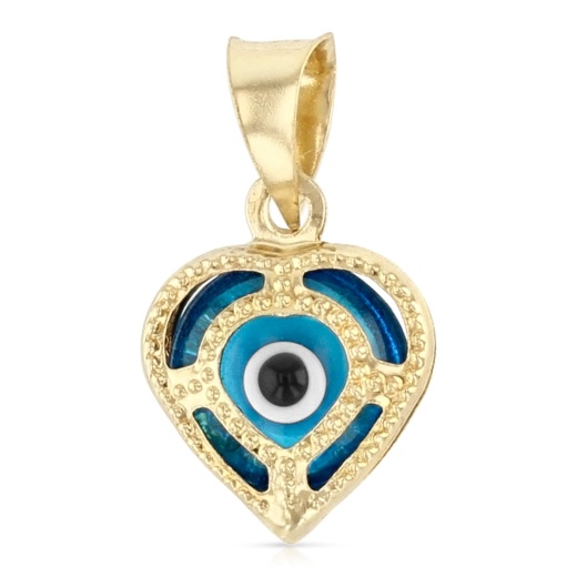 14K Gold Evil Eye Heart Charm Pendant - Ioka Jewelry