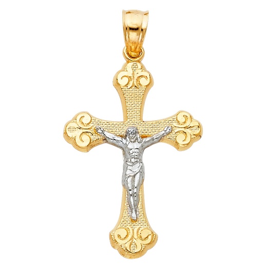 14K Gold Religious Crucifix Charm Pendant - Ioka