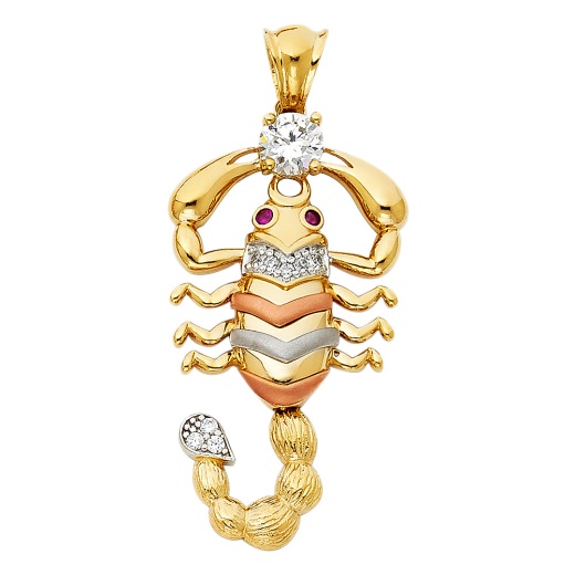 14K Gold Cz Scorpion Charm Pendant