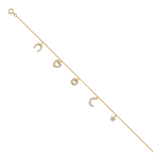 14K Solid Gold Light Cz Horseshoe Heart Flower Chain Anklet - 9+1'
