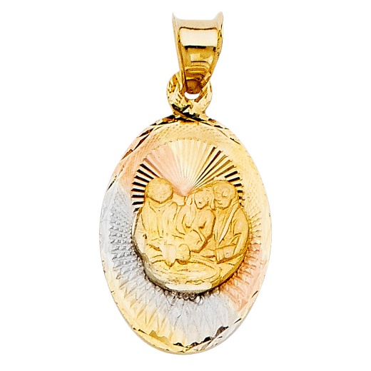 14K Gold Diamond Cut Baptism Stamp Religious Pendant - Ioka