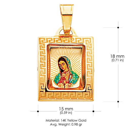 Ioka 14K Gold Guadalupe Enamel Religious Pendant