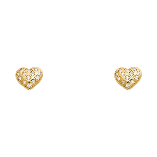 14K Gold Cz Heart Stud Earrings