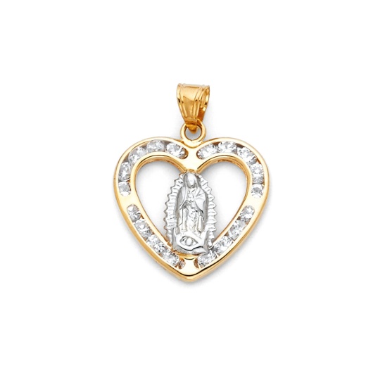 14K Gold Guadalupe Cz Religious Pendant - Ioka