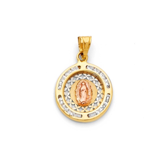 14K Gold Religious Guadalupe Cz Charm Pendant