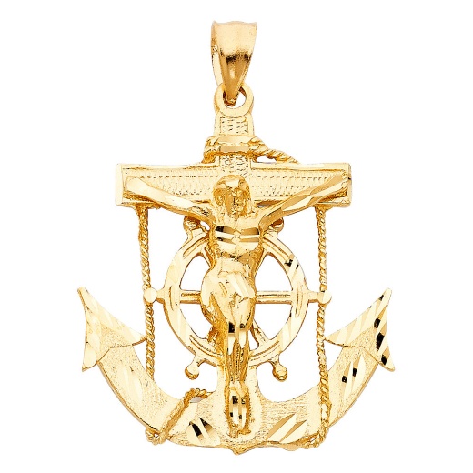 14K Gold Mariner Religious Crucifix Charm Pendant - Ioka