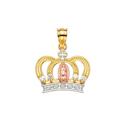 14K Gold Guadalupe Crown Cz Charm Pendant