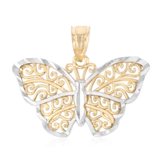 14K Gold Fancy Monarch Butterfly Charm Pendant