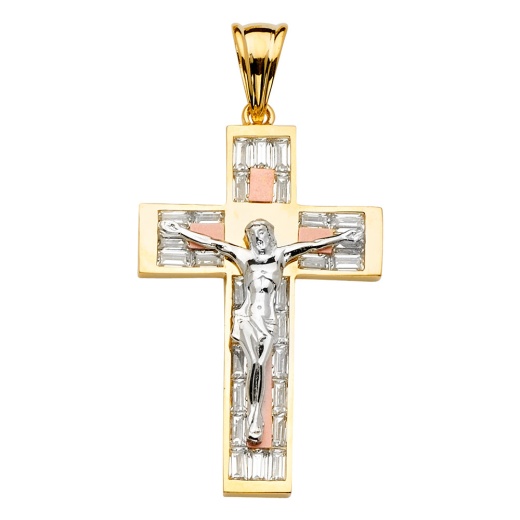 14K Gold Cz Crucifix Cross Religious Pendant - Ioka Jewelry