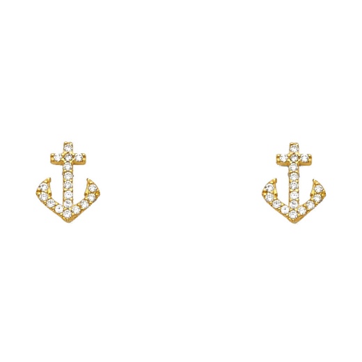 14K Gold Cz Nautical Mariner Anchor Stud Earrings by Ioka
