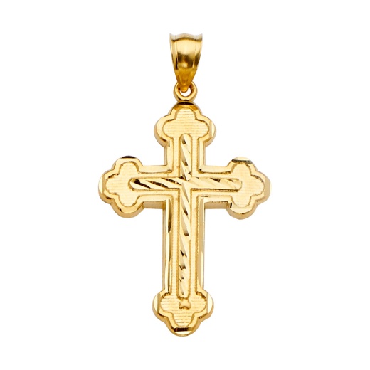 14K Gold Rose Cross Religious Pendant