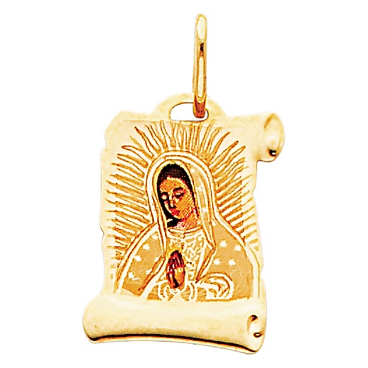 14K Gold Guadalupe Enamel Religious Pendant - Ioka