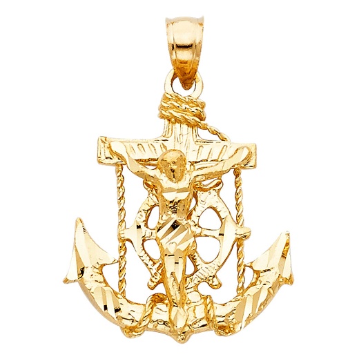 14K Gold Ioka Mariner Religious Crucifix Charm Pendant