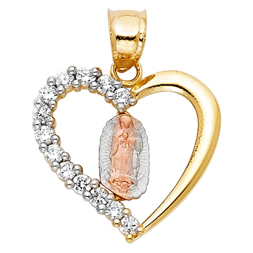 14K Gold Religious Guadalupe CZ Charm Pendant