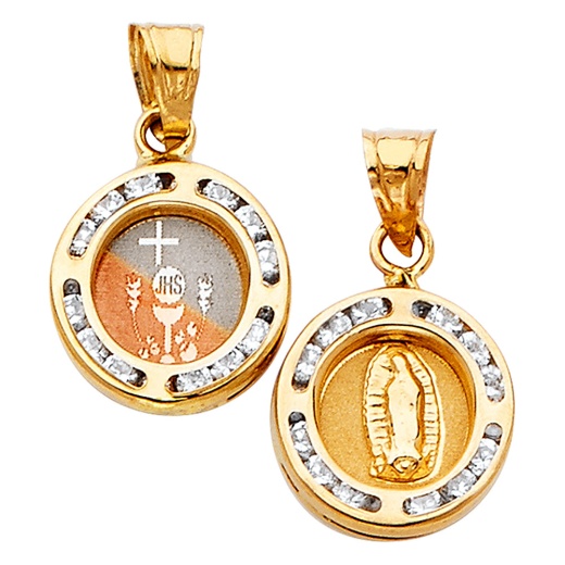 14K Gold Double Sided Round Religious Pendant - Ioka