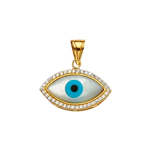 14K Gold Cz Evil Eye Pendant Charm Pendant