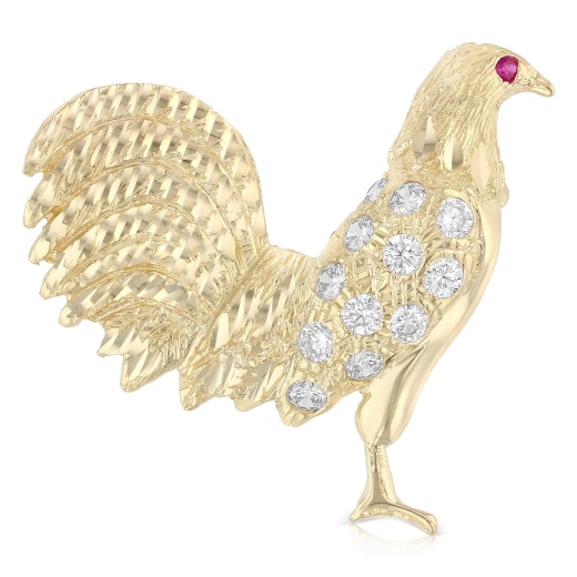 14K Gold Cz Rooster Charm Pendant - Ioka Jewelry