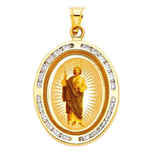 14K Gold St. Jude Cz Religious Pendant