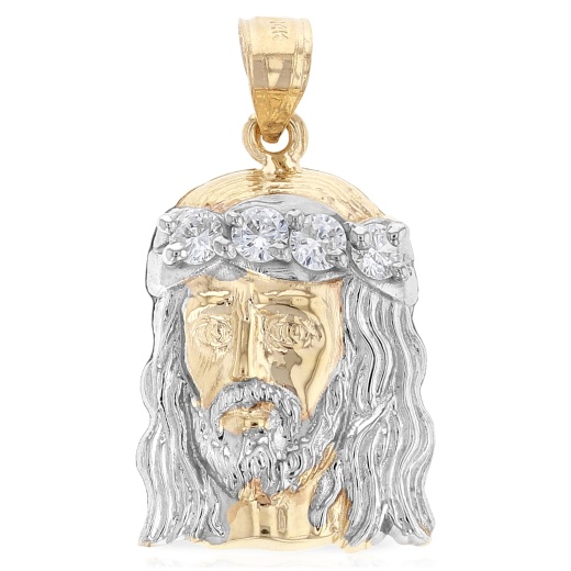 14K Gold Religious Jesus Head Cz Charm Pendant