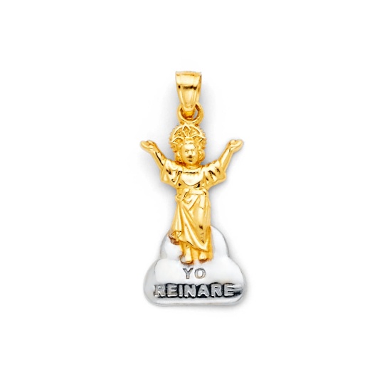 14K Gold Praying Jesus Yo Reinare Religious Pendant