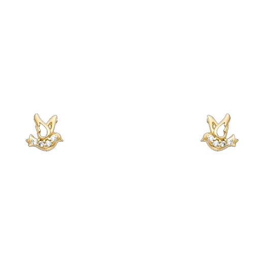 14K Gold Cz Little Flying Bird Stud Earrings