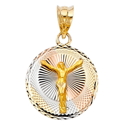 14K Gold Diamond Cut Jesus Stamp Religious Pendant by Ioka