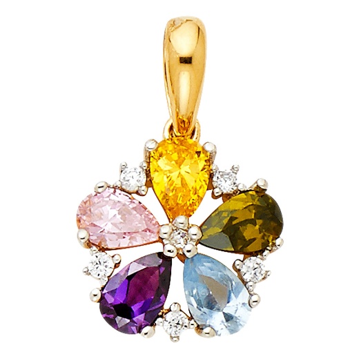 14K Gold Cz Flower Charm Pendant