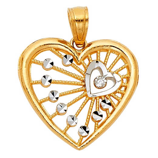14K Gold Fancy Webbed Heart Charm Pendant - Ioka