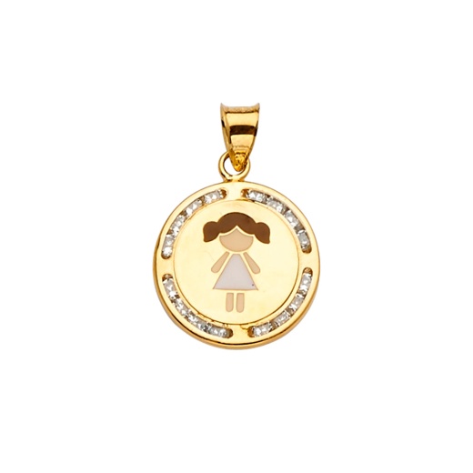 14K Gold Cz Enamel Girl Charm Pendant - Ioka Jewelry