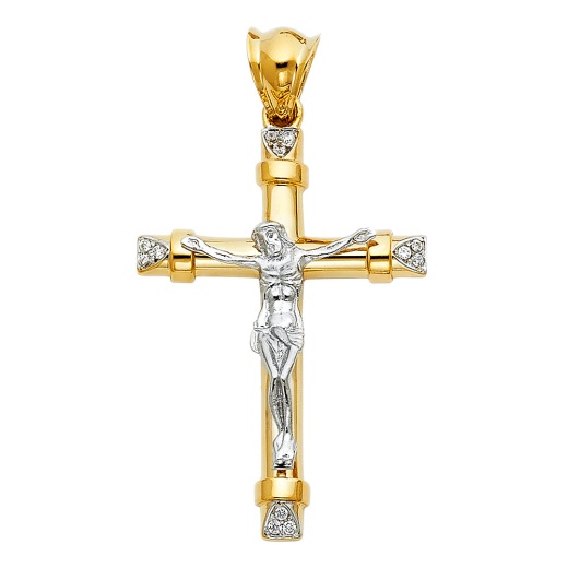 14K Gold Cz Religious Crucifix Charm Pendant - Ioka