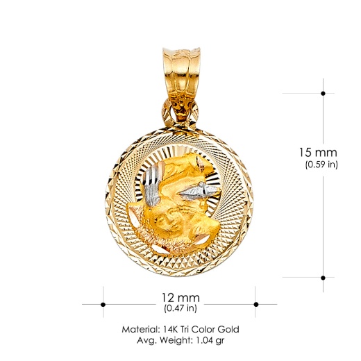 14K Gold Diamond Cut Stamp Baptism Religious Pendant - Ioka