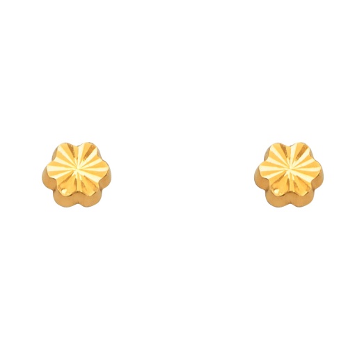 14K Gold Diamond Cut Flower Stud Earrings - Ioka Jewelry