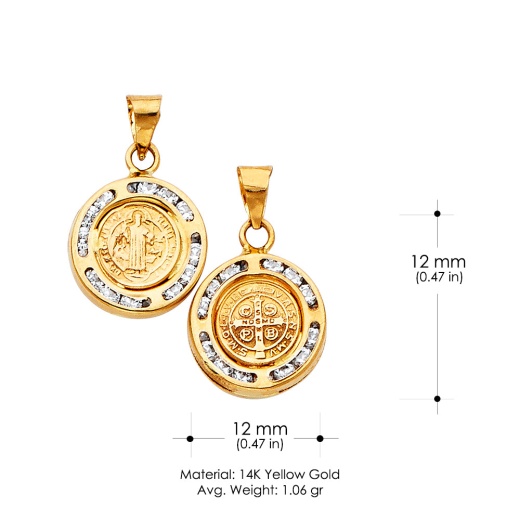 Ioka 14K Gold Double Sided Round Religious Pendant