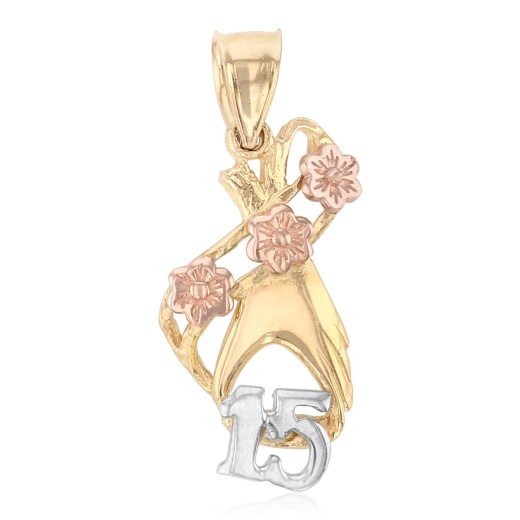 14K Gold 15 Years Quinceanera Years Heart Charm Pendant