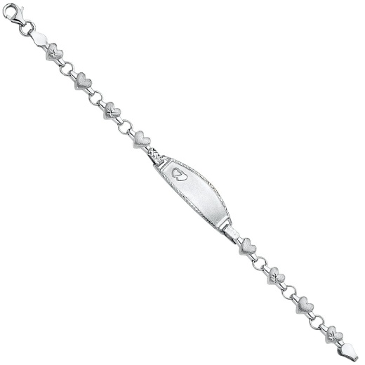 14K Solid Gold Stampato Oval Baby Id Hearts Bracelet - 6'