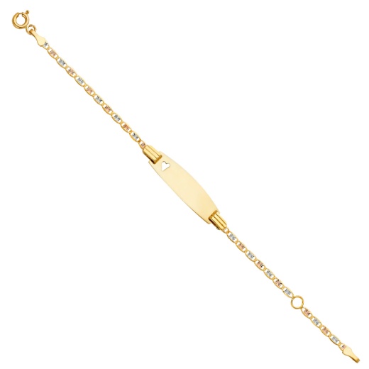 14K Gold Valentino Star Dc Oval Id With Heart Bracelet - 5+1in.