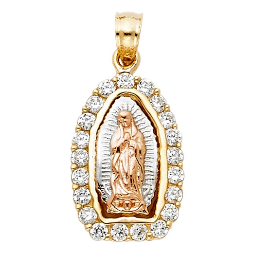 14K Gold Cz Religious Guadalupe Charm Pendant - Ioka