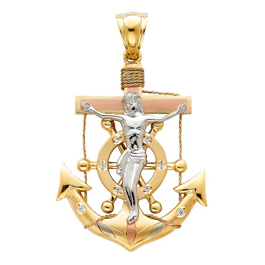 14K Gold Religious Crucifix Anchor Charm Pendant - Ioka Jewelry