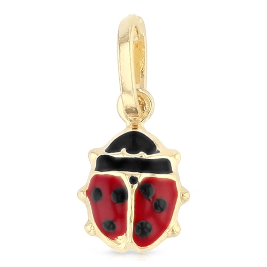 Ioka 14K Gold Lady Bug Colored Enamel Lucky Charm Pendant