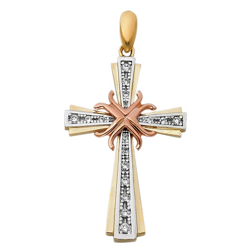 14K Gold Cz Religious Cross Charm Pendant