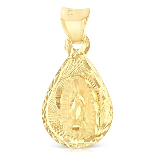 14K Gold Diamond Cut Guadalupe Stamp Religious Pendant - Ioka