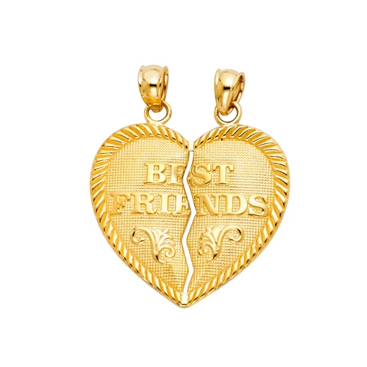 14K Gold 'Best Friends' Broken Heart Charm Pendant by Ioka