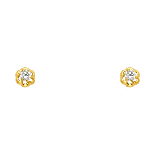 14K Gold Cz Flower Stud Earrings - Ioka IG-01-801-0489