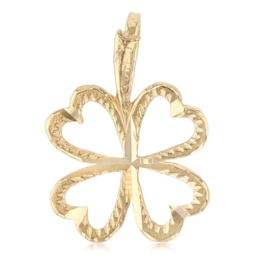 14K Gold Heart Clover Charm Pendant