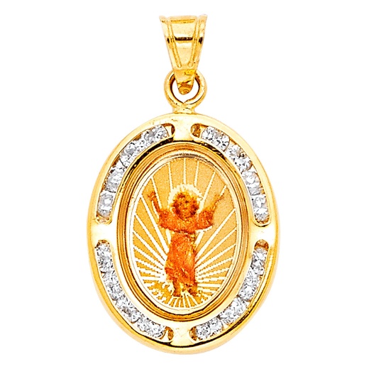 14K Gold Divine Infant Jesus Cz Religious Pendant - Ioka