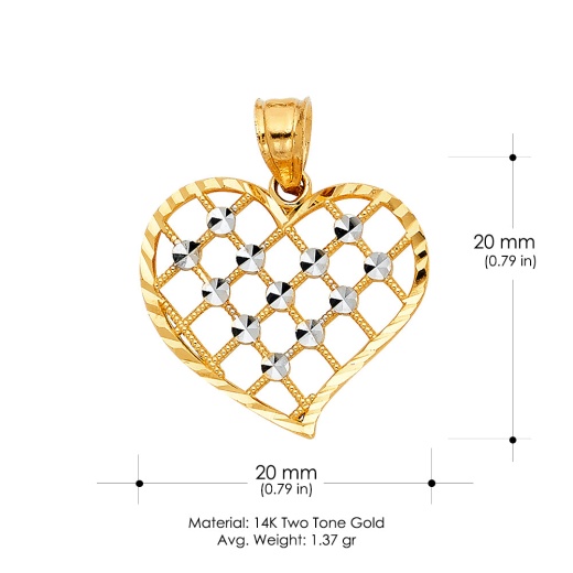 14K Gold Fancy Checkered Heart Charm Pendant - Ioka