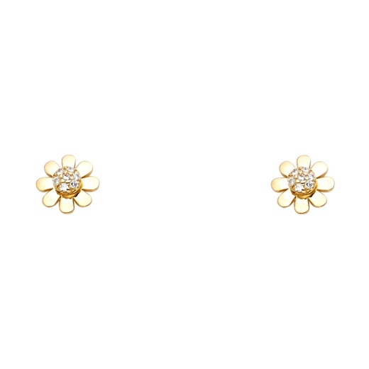 14K Gold Cz Flower Stud Earrings - Ioka