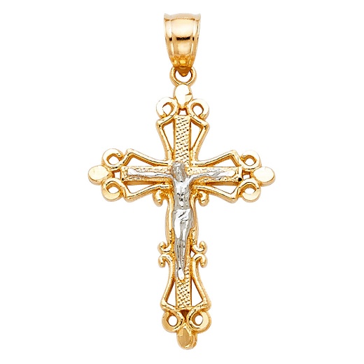14K Gold Religious Crucifix Charm Pendant